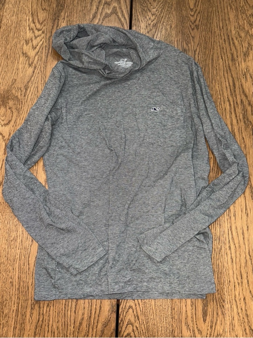 Vineyard Vines Heather Gray Striped Hooded “Edgartown T-Shirt” SZ S